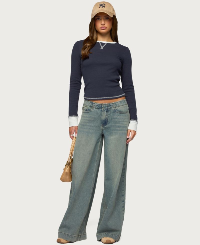 Women's Rora Contrast Long Sleeve Waffle Top
