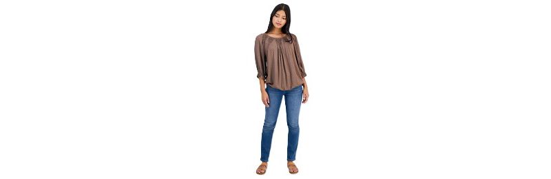 Petite Scoop Neck Elbow-Sleeve Blouse