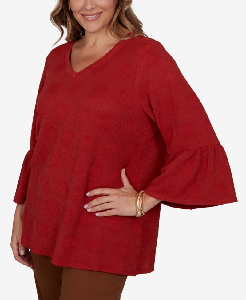 Plus Size V-Neck Floral Bell-Sleeve Blouse