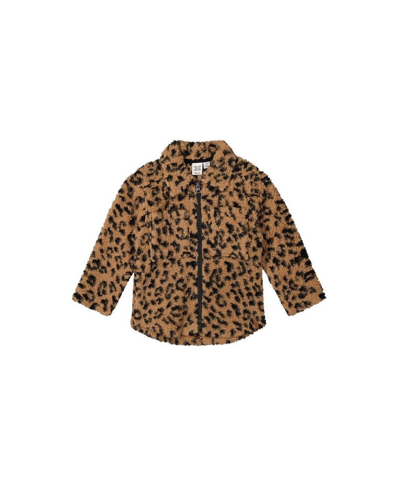 Big Girls Zipped Sherpa Overshirt with Chest Pockets Leopard Fur