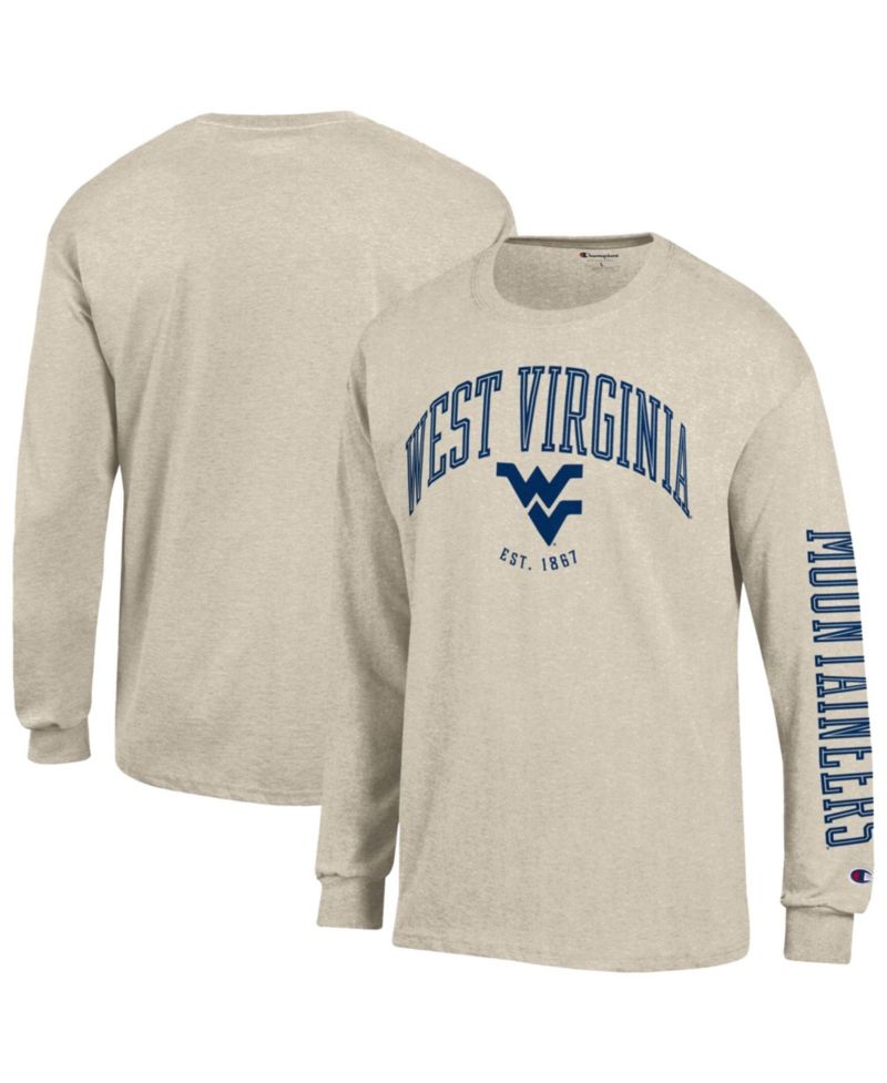 Men's West Virginia Mountaineers Neutral Arch Long-Sleeve Crewneck T-Shirt