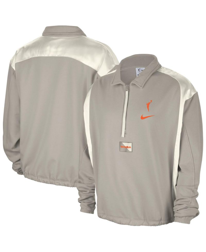 Women's Gray WNBA Basketball Fleece Quarter-Zip Performance Pullover Sweatshirt