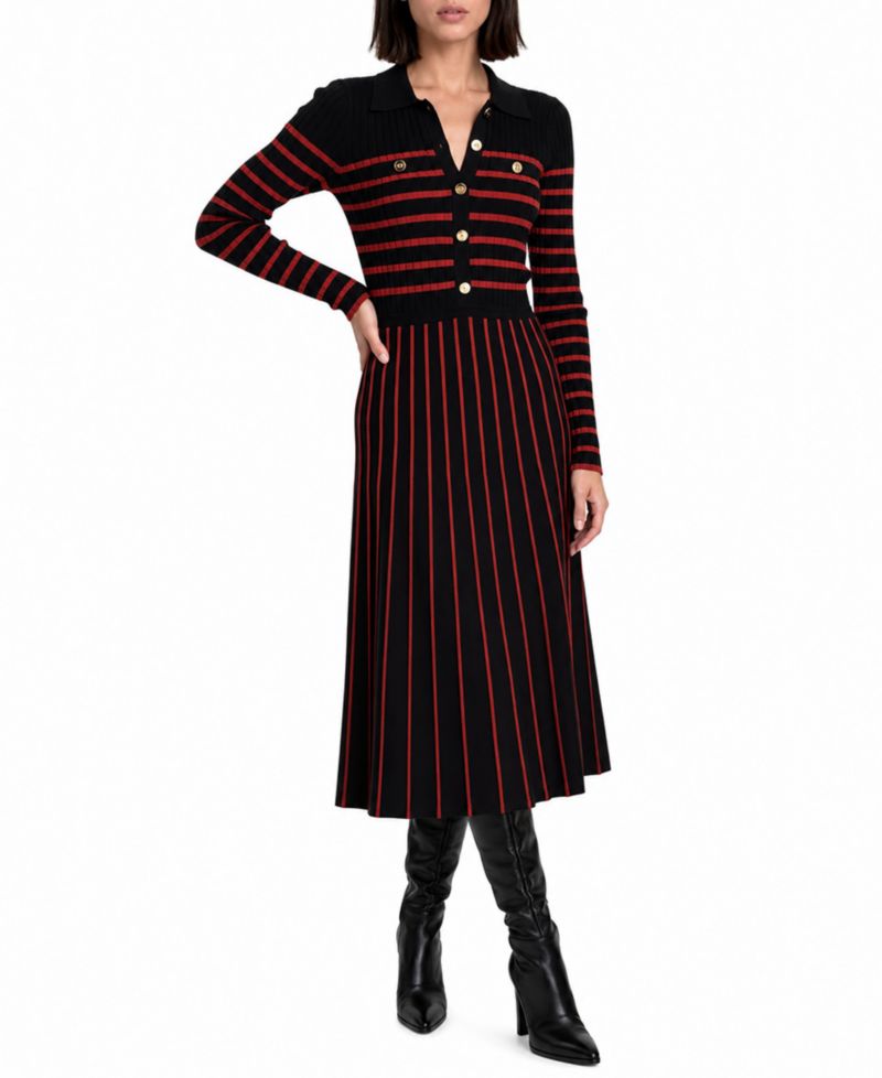 Women's Elodie Long-Sleeve Collared Midi Sweater Dress