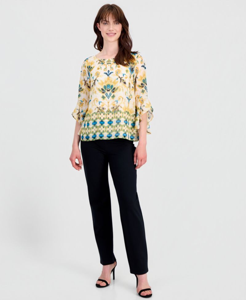 Women's Printed Ruffled-Sleeve Blouse