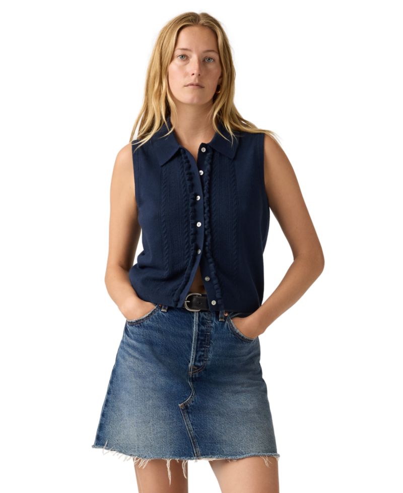 Premium Women's Super Soft Mini Ruffle-Sleeveless Collared Vest