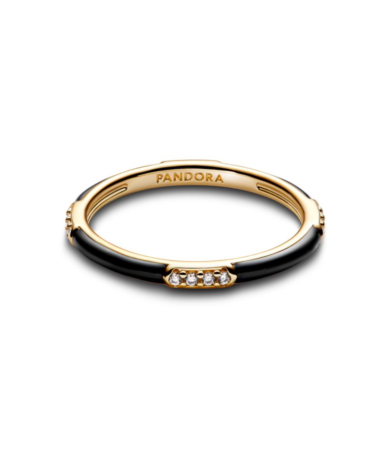 Black Enamel and Stones Statement Ring