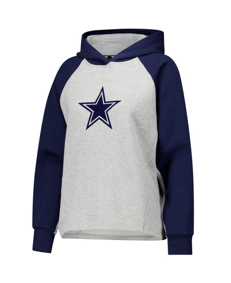 Women's Gray/Navy Dallas Cowboys Joy Cropped Raglan Pullover Hoodie