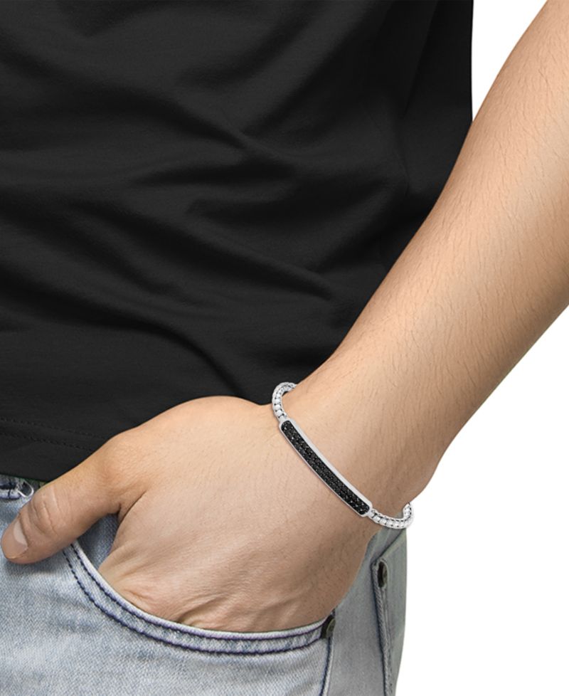 EFFY® Men's Black Spinel Cluster Box Link Bracelet in Sterling Silver