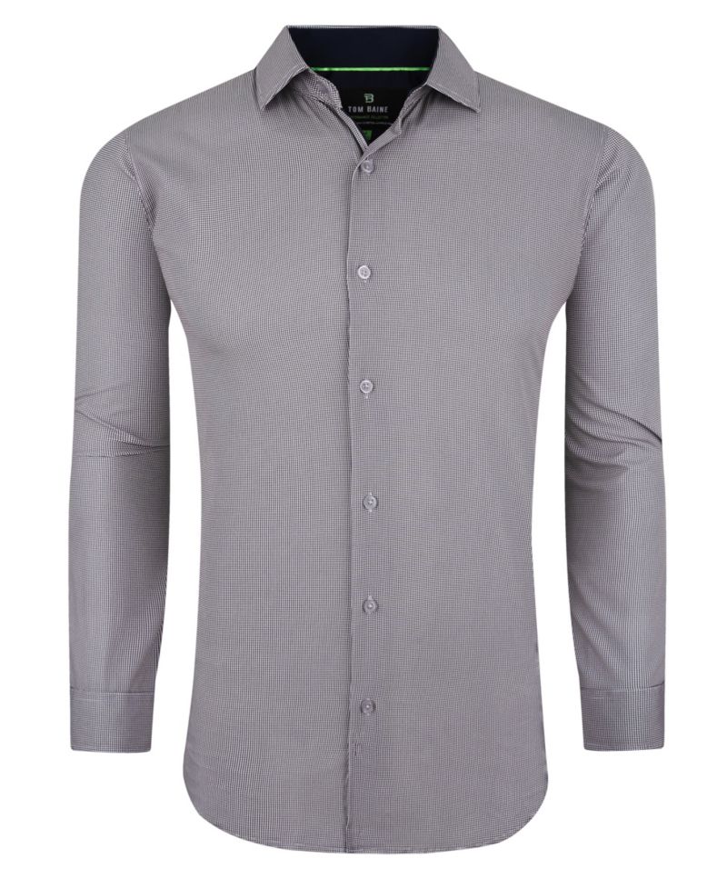 Men's Performance Stretch Mini Plaid Button Down Dress Shirt