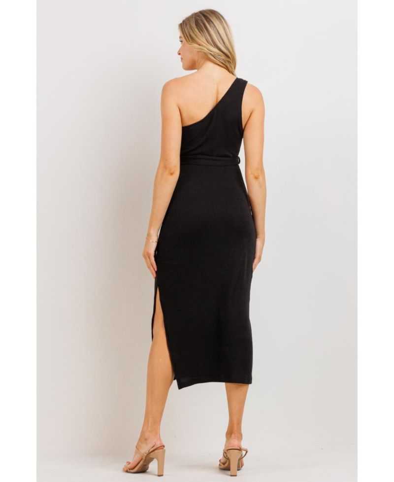Women's Ribbed One Shoulder Bodycon Midi Dress