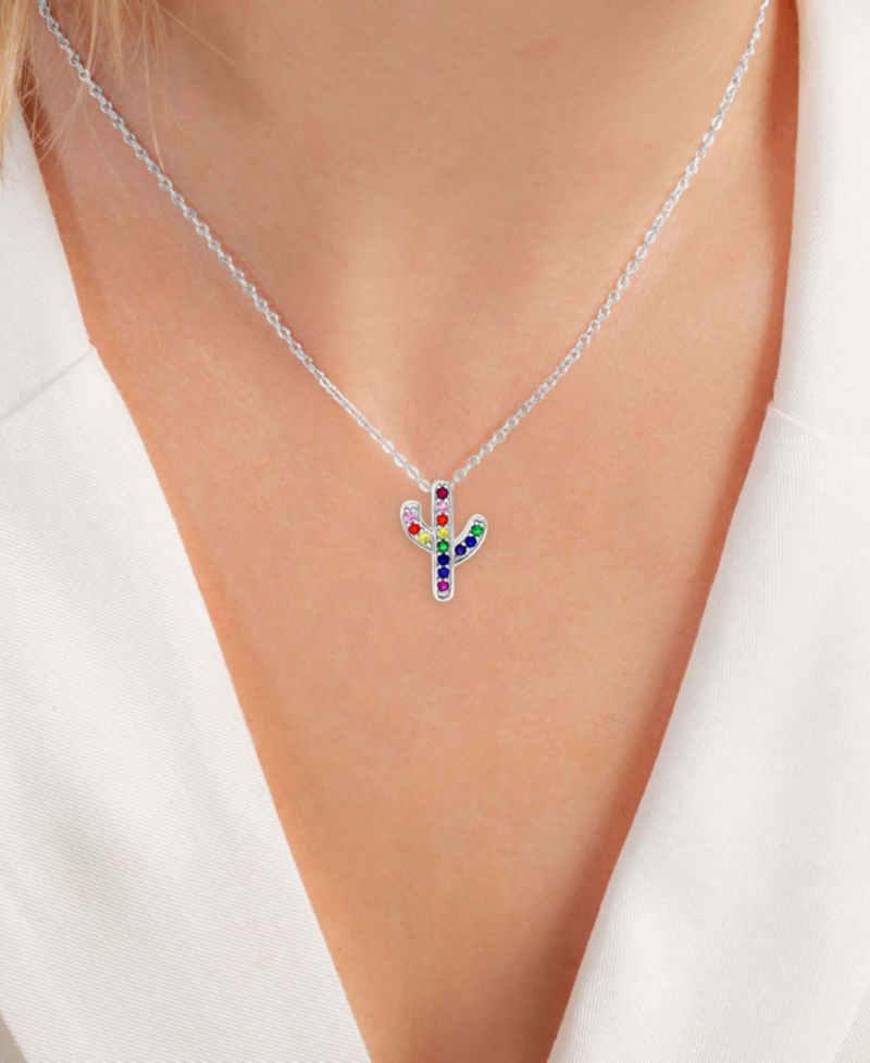 Cubic Zirconia Multicolor Cactus 18" Pendant Necklace