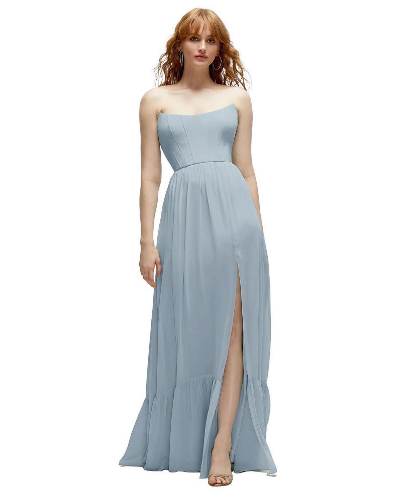 Plus Size Strapless Cat-Eye Corset Maxi Dress with Ruffle Hem A-Line Skirt
