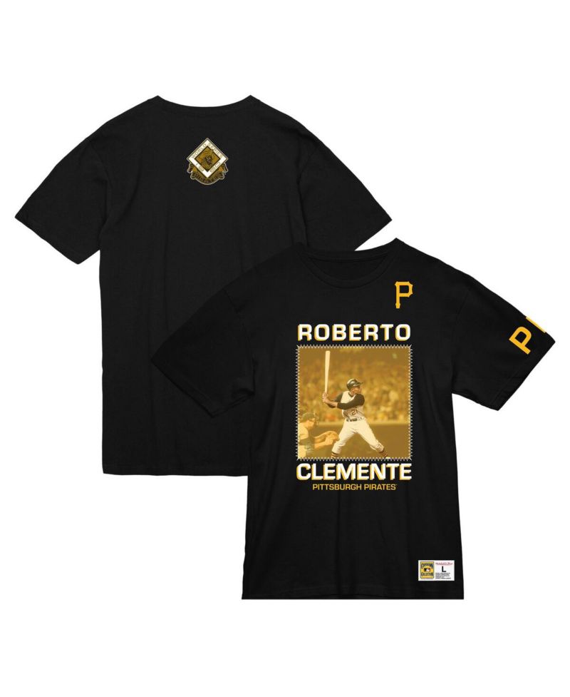 Men's Roberto Clemente Black Pittsburgh Pirates Cooperstown Collection Heavyweight Premium Player Vintage-like Logo T-Shirt