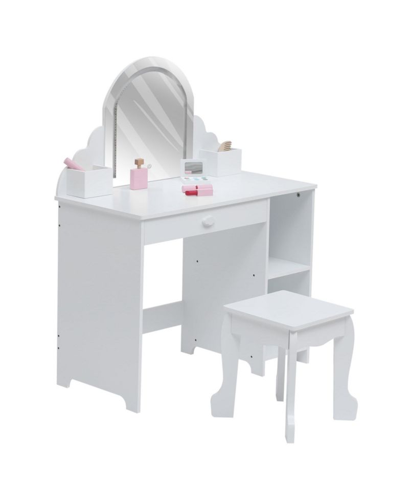 Kids Vanity Set with Adjustable Lighted Mirror and Stool