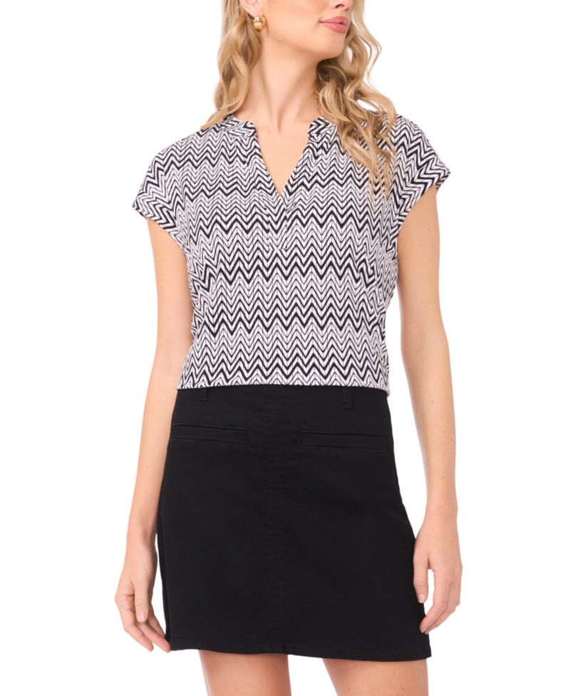 Women's V-Neck Front Placket Short-Sleeve Blouse