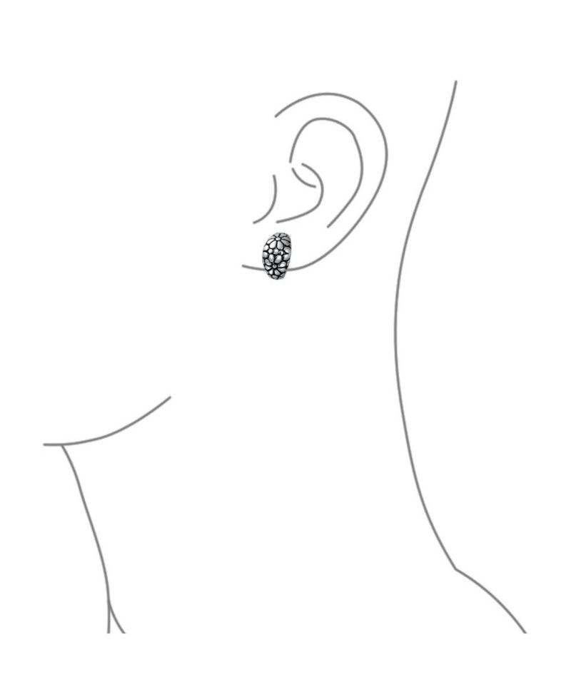 Daisy Flower Clip On Earrings Shrimp Style Oxidized Silver Plated