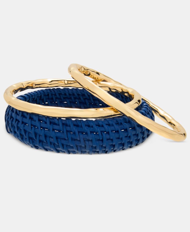 Gold-Tone and Rattan Bracelets, Set of 3