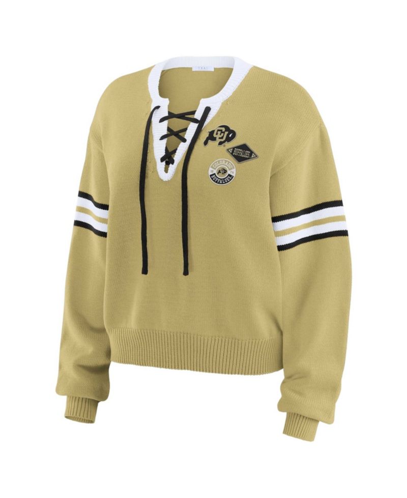 Women's Gold Colorado Buffaloes Lace-Up Pullover Sweater