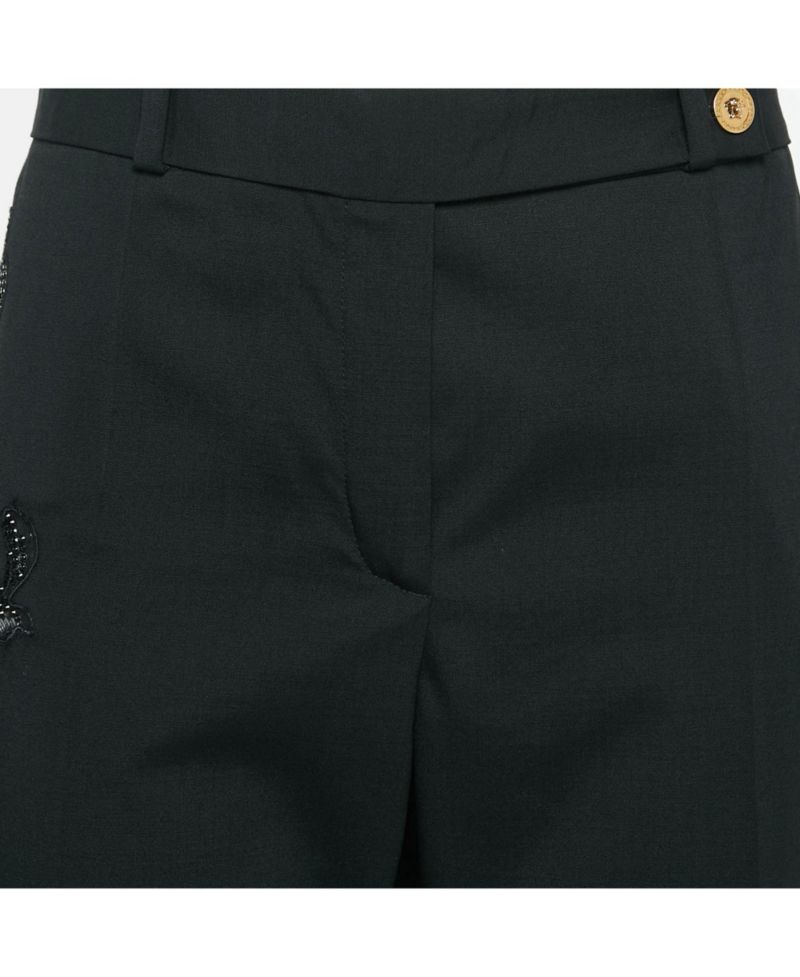 Women's Black Cut-Out Embellished Cotton Trousers