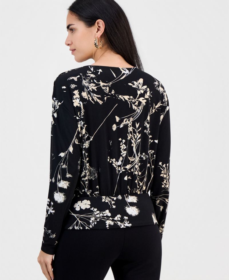 Petite Printed Crew-Neck Banded-Hem Top