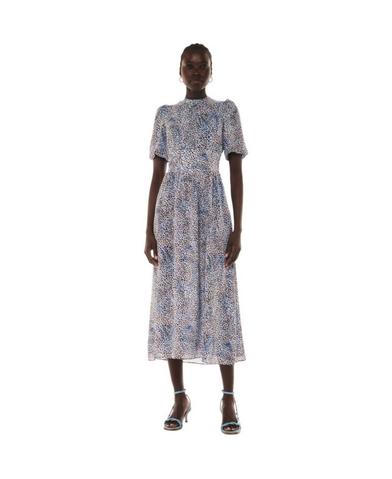 Women's High Neck Fit and Flare Midi Dress
