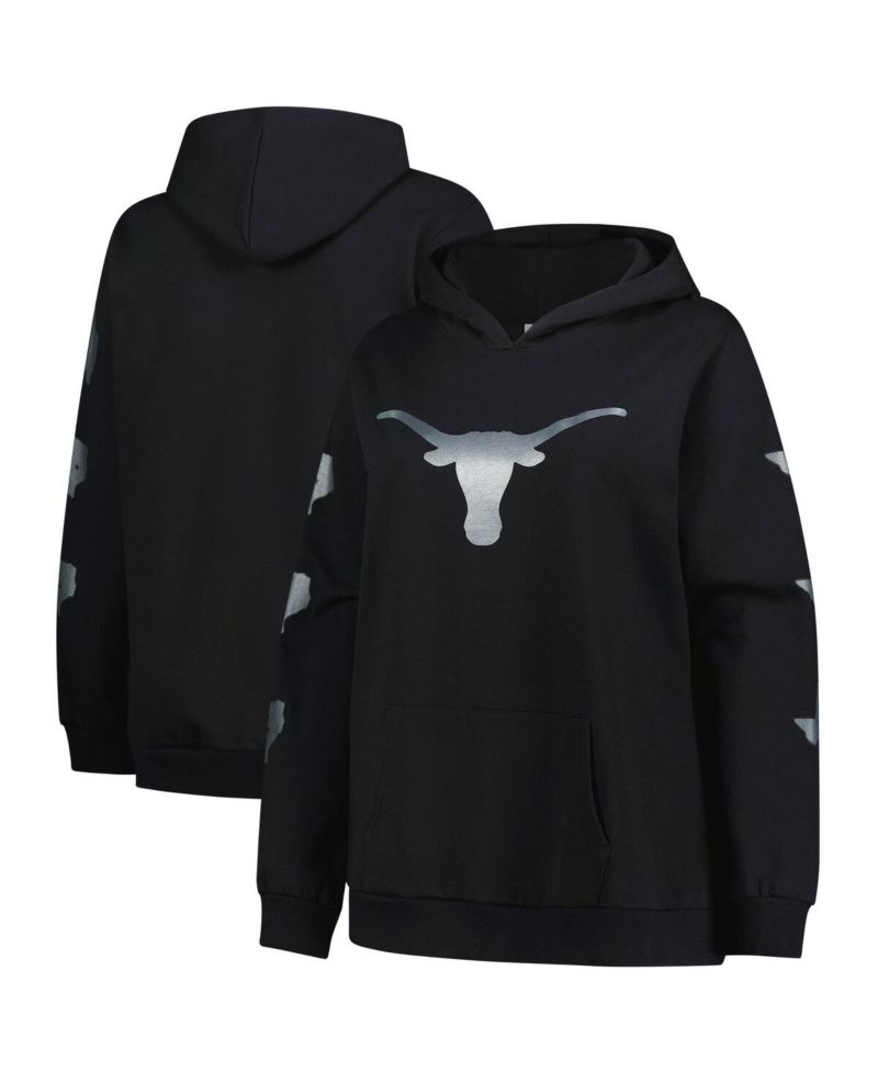 Women's Black Texas Longhorns Plus Size Sleeve Hit Pullover Hoodie