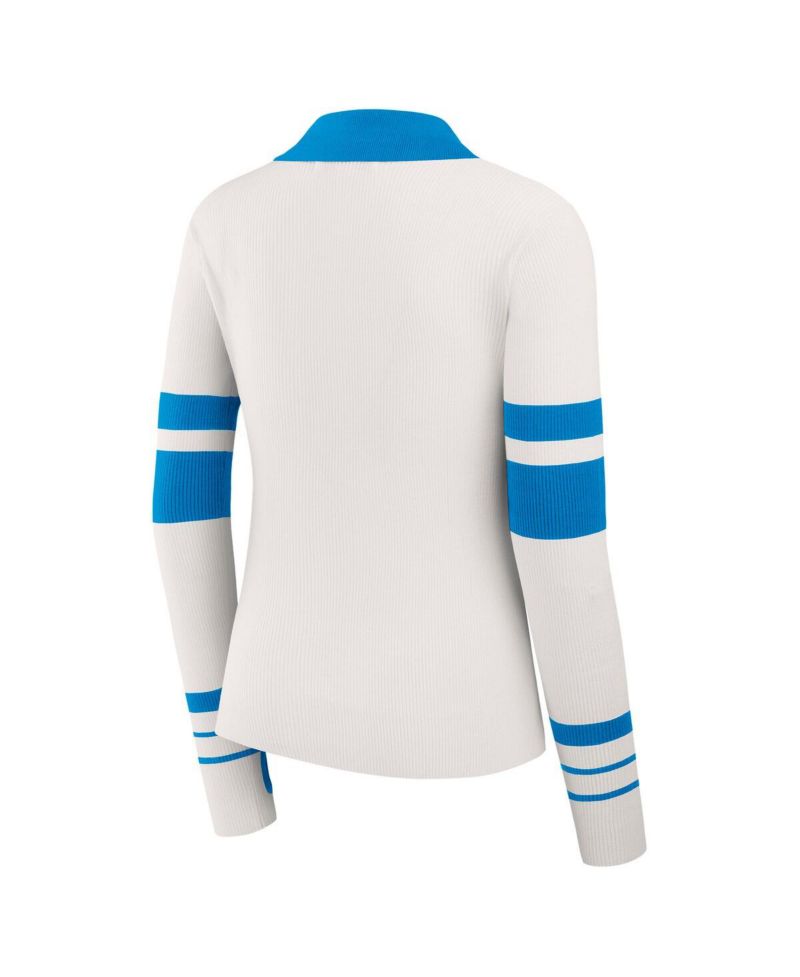 Women's White Detroit Lions Ribbed Henley Polo Shirt