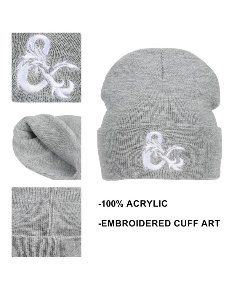 Men's Dungeons and Dragons Ampersand Logo Embroidery Heather Gray Acrylic Knit Cuff Beanie