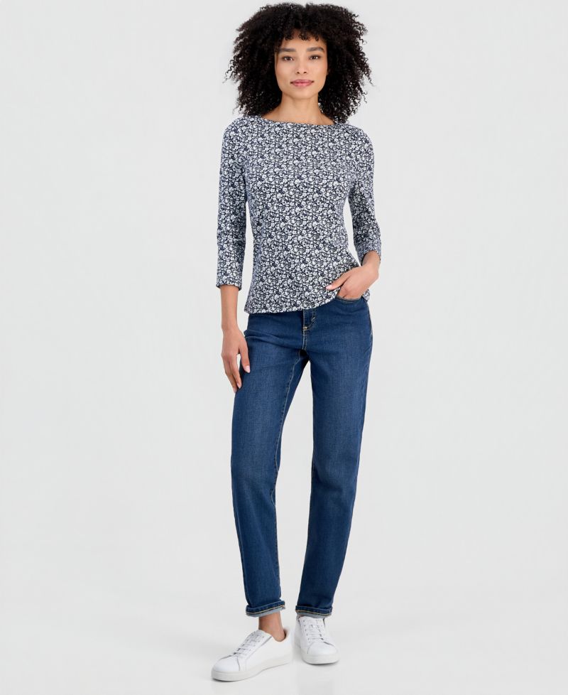 Petite Cotton Boat-Neck 3/4-Sleeve Top, Macy's Exclusive
