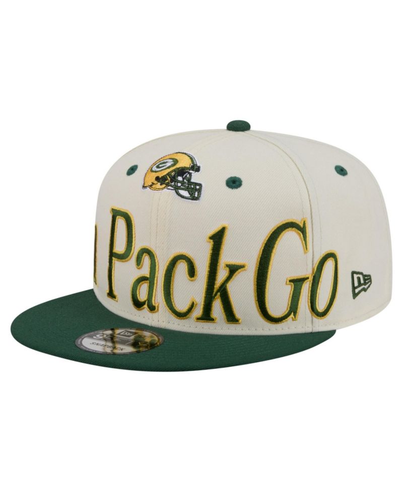 Men's Cream Green Bay Packers Oversized Slogan 9FIFTY Snapback Hat