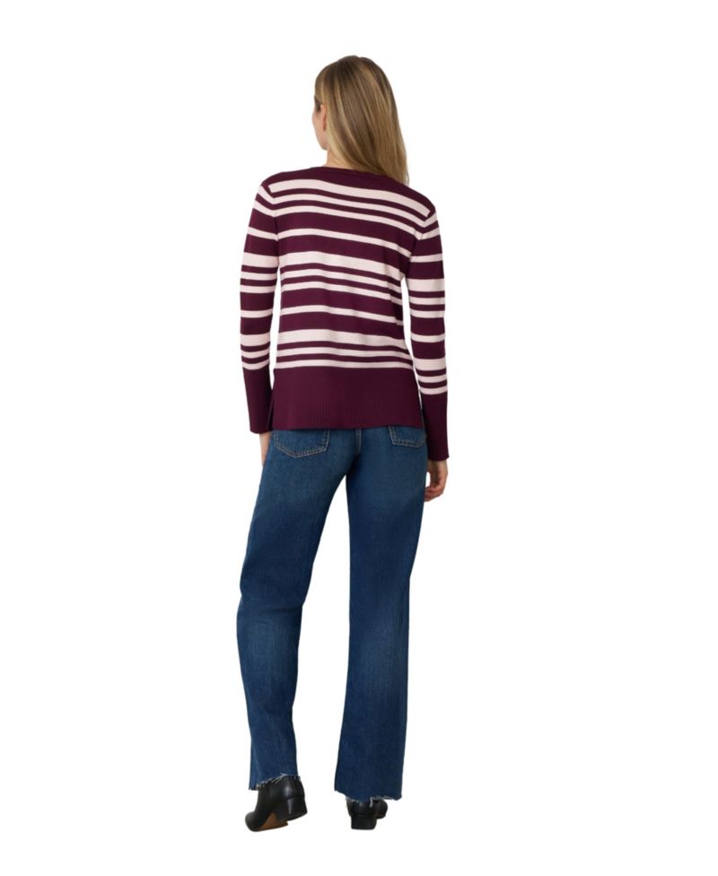 Women's Textured Stripe V-Neck Long-Sleeve Sweater