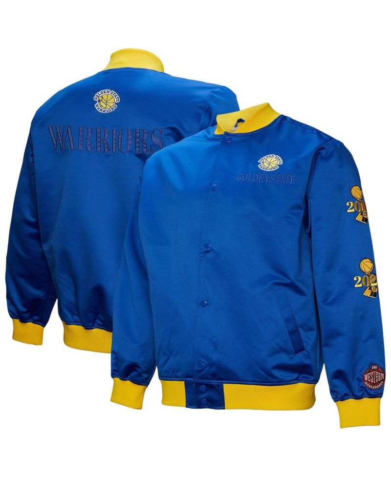 Men's Royal Golden State Warriors Hardwood Classics Team OG 3.0 Lightweight Satin Full-Snap Jacket