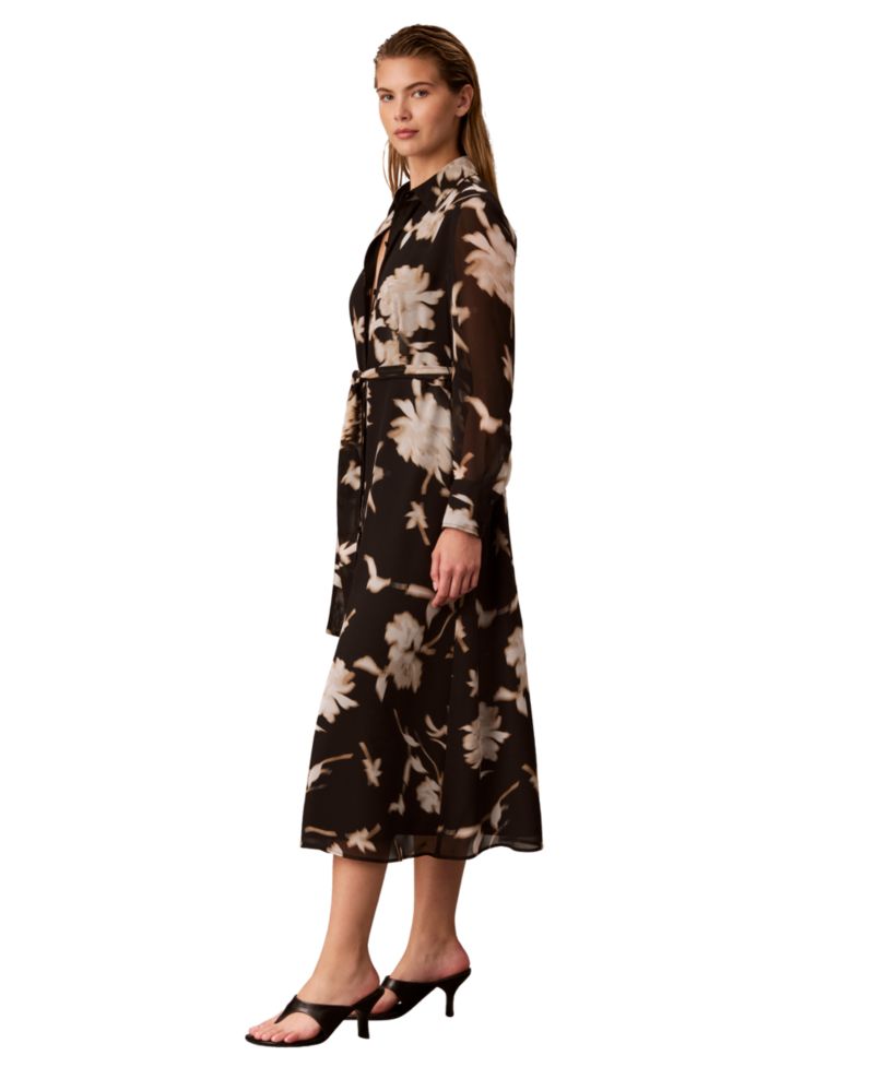 Women's Long-Sleeve Floral-Print Midi Dress