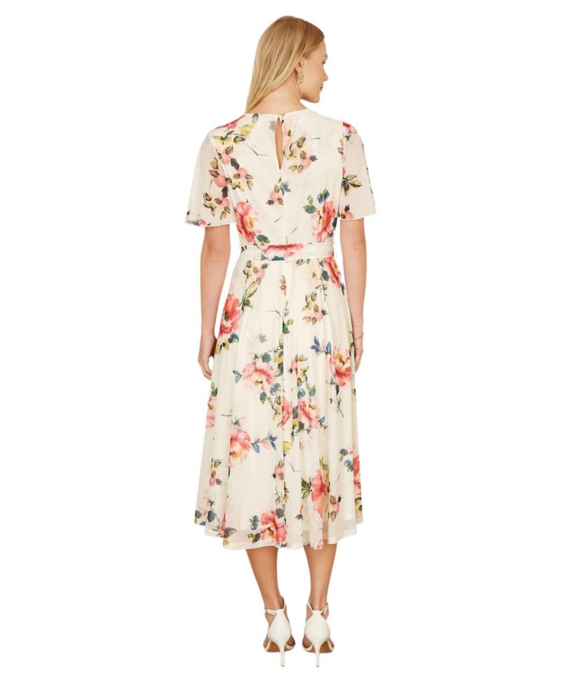 Women's Mesh Floral Print Midi Dress