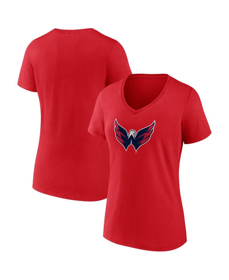 Women's Red Washington Capitals Primary Logo Team V-Neck T-Shirt