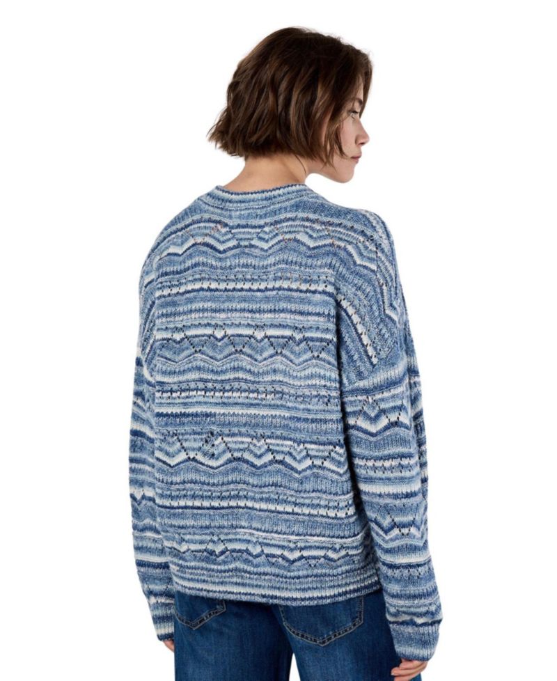 Women's Pointelle Space Dye Knit Long-Sleeve Crewneck Sweater