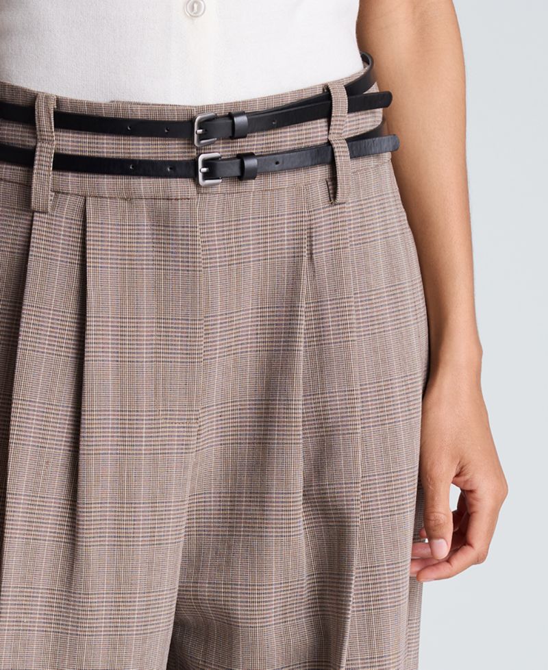 Women's High-Rise Double-Belt Pleated Wide-Leg Pants