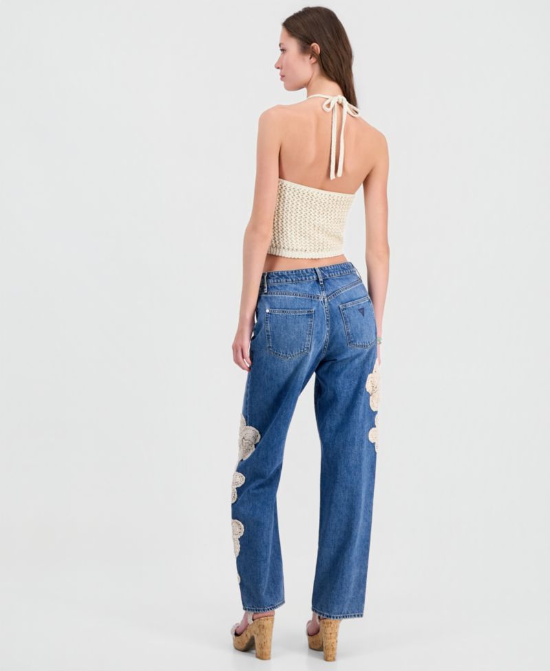 Women's Gaia High Rise Floral Crochet Straight-Leg Jeans