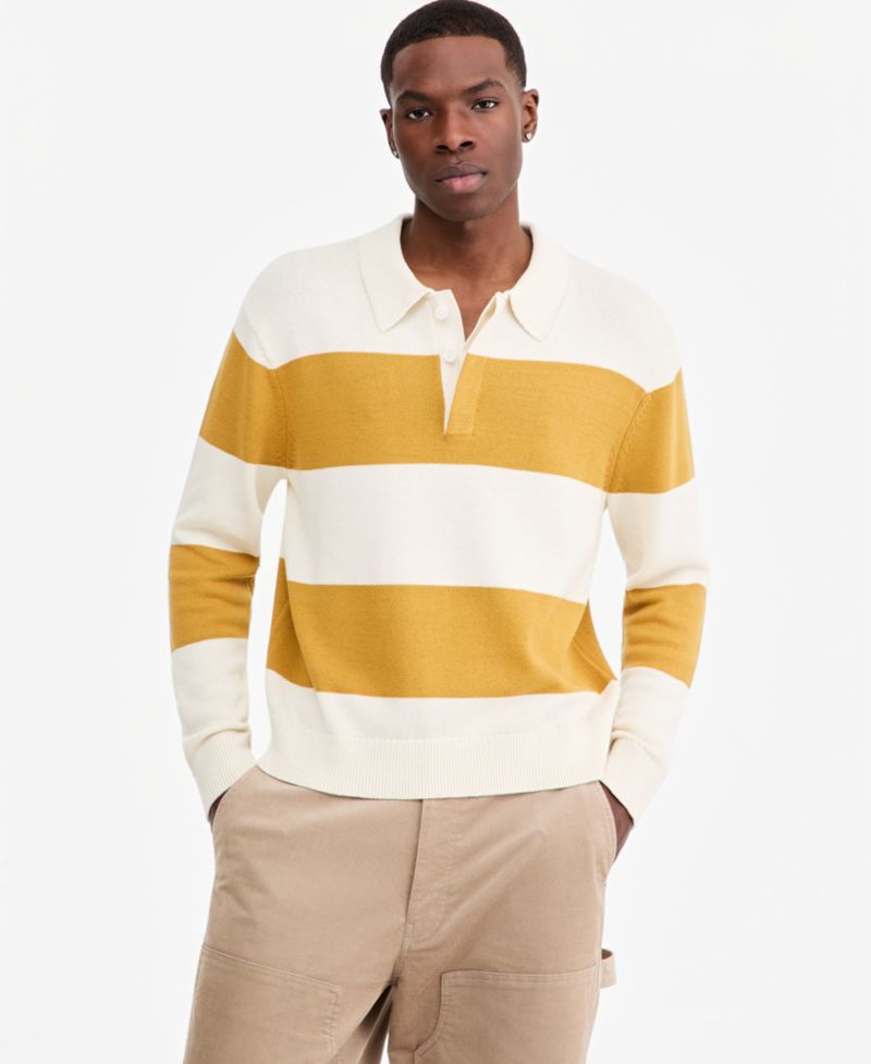 Men's Elio Long-Sleeve Striped Polo Shirt