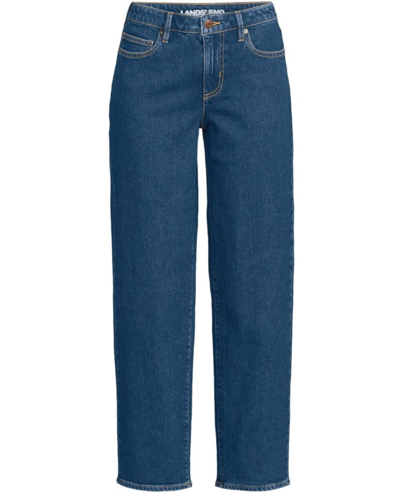 Women's Soft Denim Mid Rise Relaxed Straight Crop Jeans