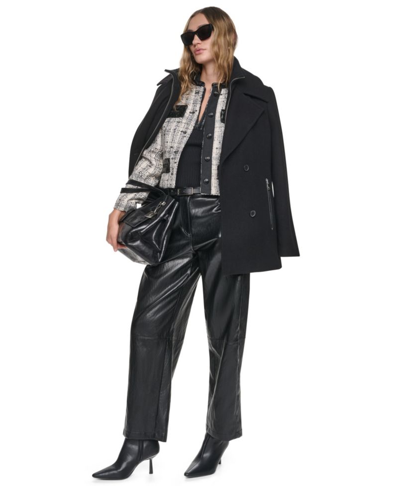 Women's Double-Breasted Long-Sleeve Wool-Blend Peacoat