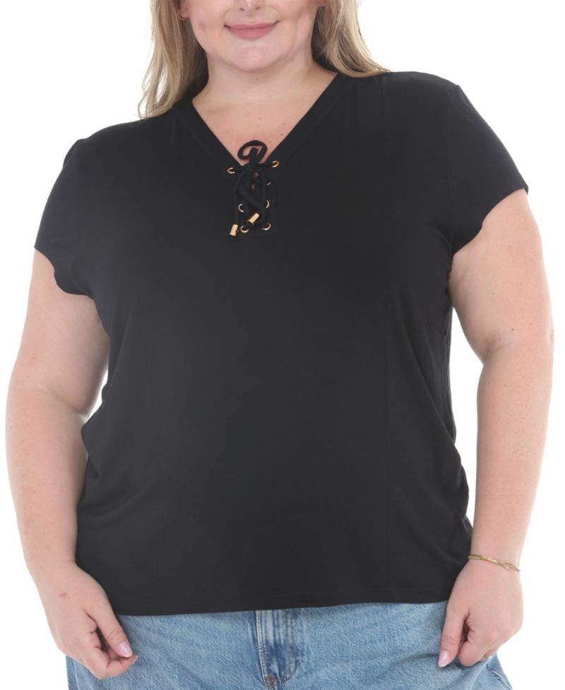 Plus Size V-Neck Front Tie Top