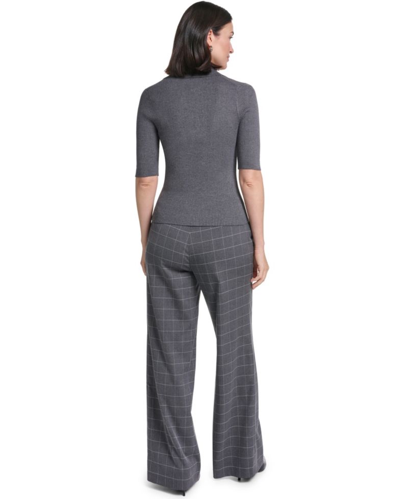 Women's Collared 3/4-Sleeve Ribbed-Knit Top