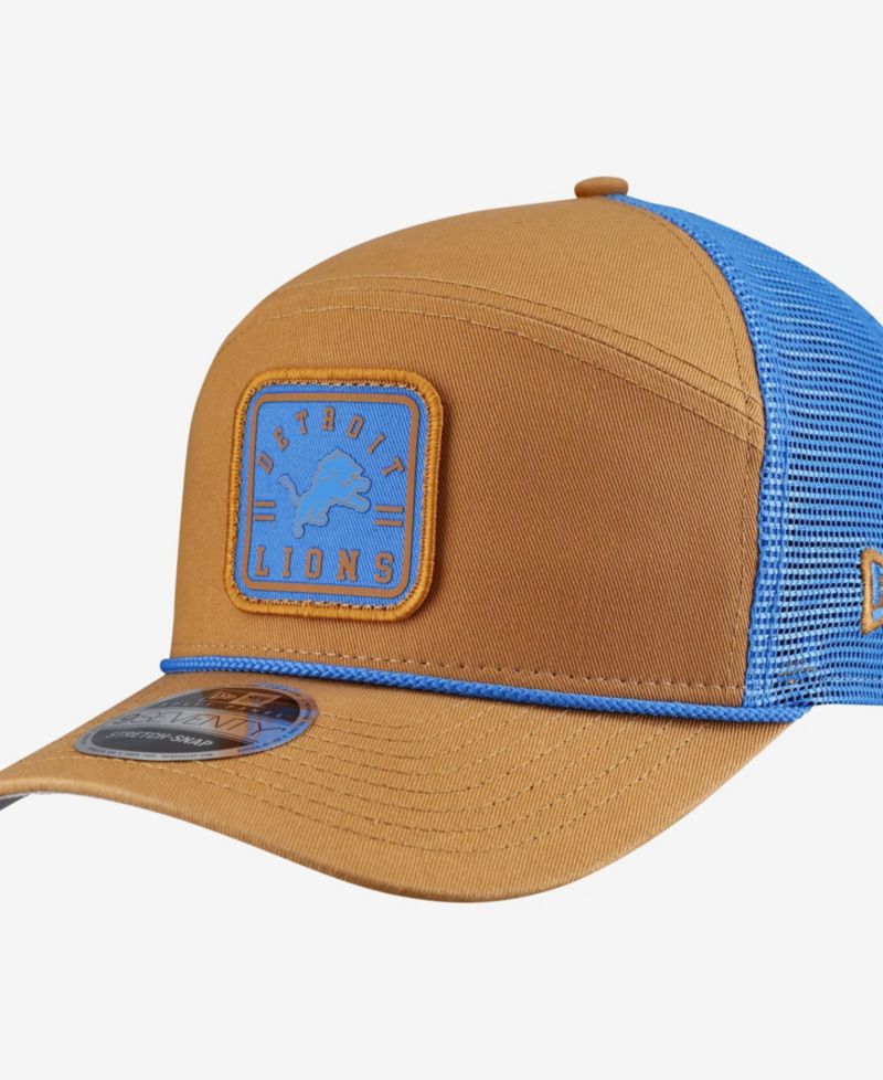 Men's Brown/Blue Detroit Lions Team Patch Split Panel 9SEVENTY Adjustable Trucker Hat