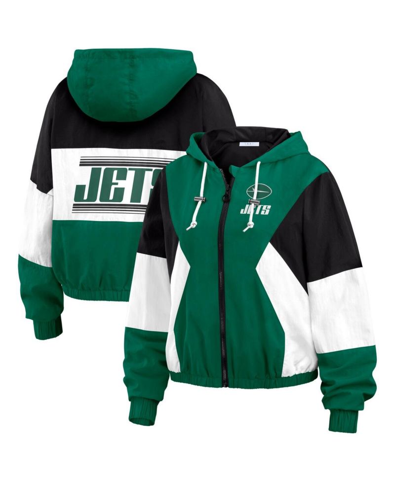 Women's Green New York Jets Color Block Full-Zip Windbreaker Jacket