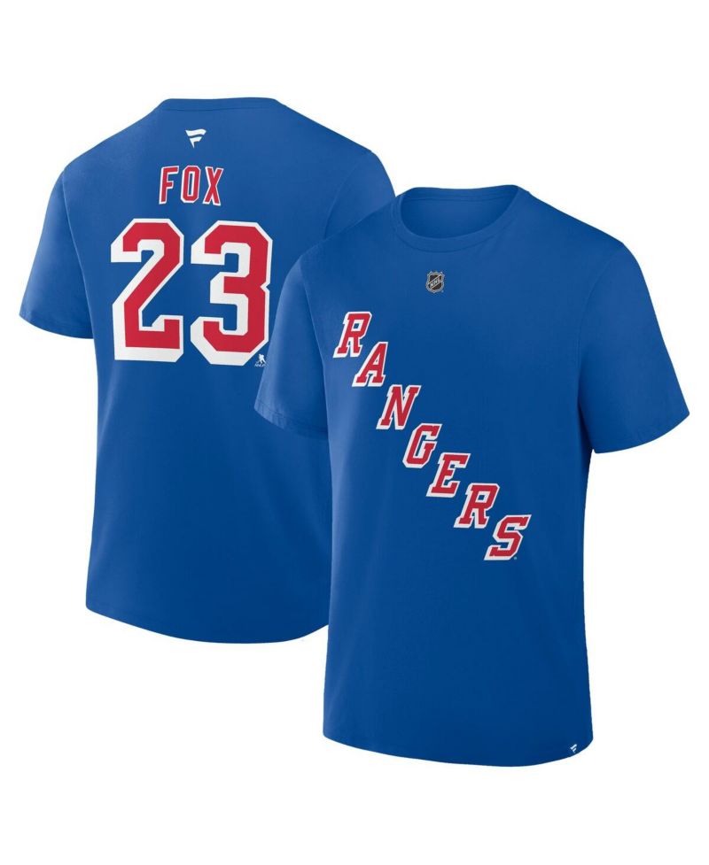 Men's Adam Fox Blue New York Rangers Authentic Stack Name & Number T-Shirt