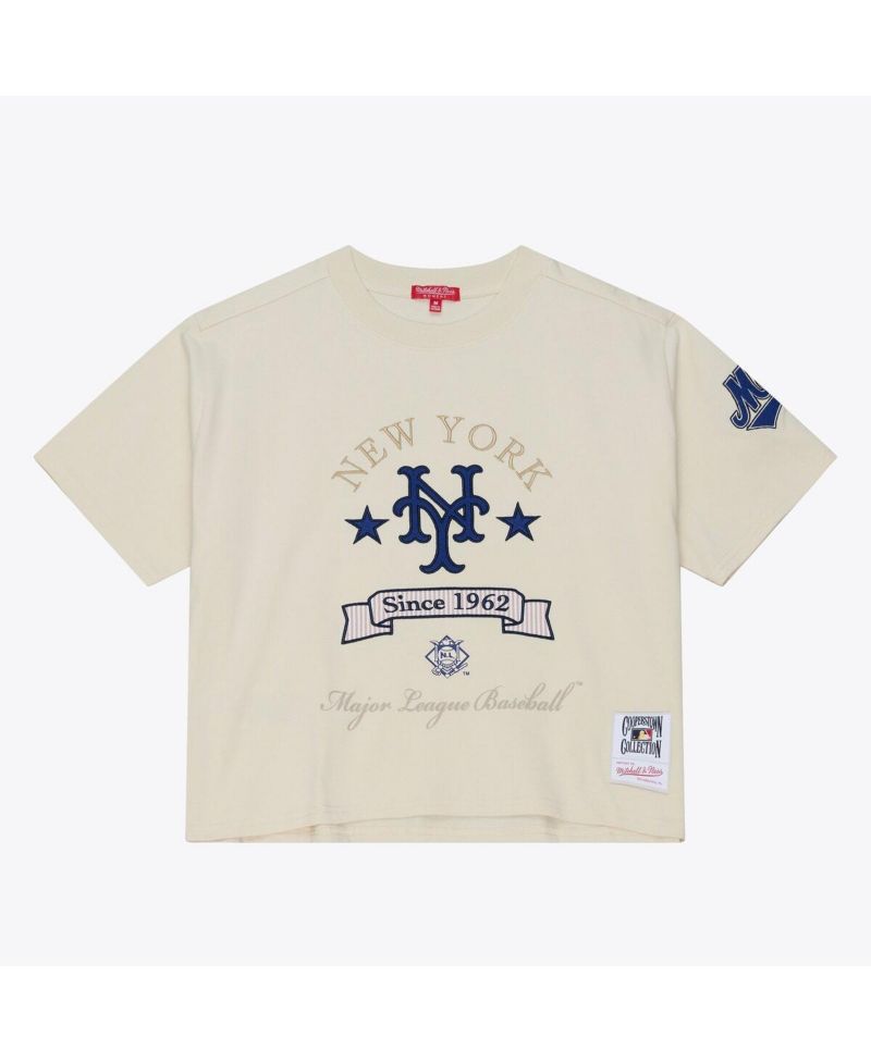 Women's Cream New York Mets Cooperstown Yacht Rock Boxy Cropped T-Shirt