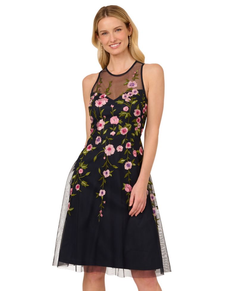 Women's Embroidered Beaded Fit & Flare Dress