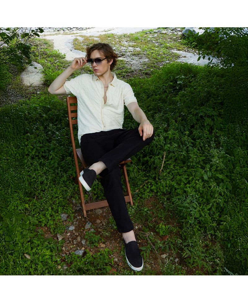Men's Solid Creased Knit Shirt