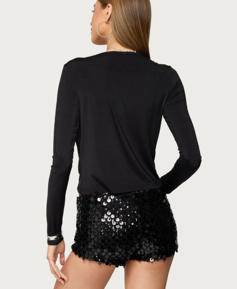 Women's Draped V Neck Long Sleeve Top